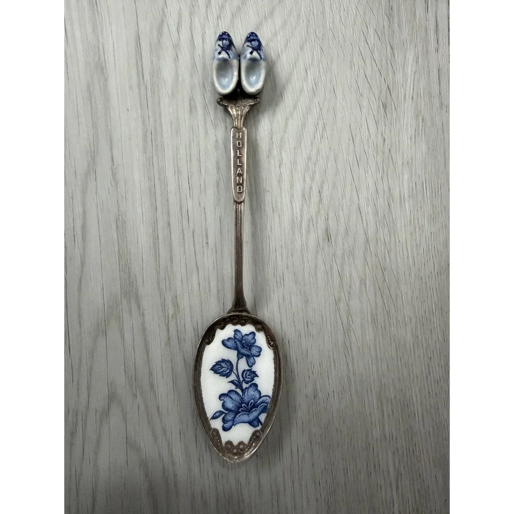 Holland Delft Blue Miniature Clog Figural Spoon Porcelain Bowl Vintage
